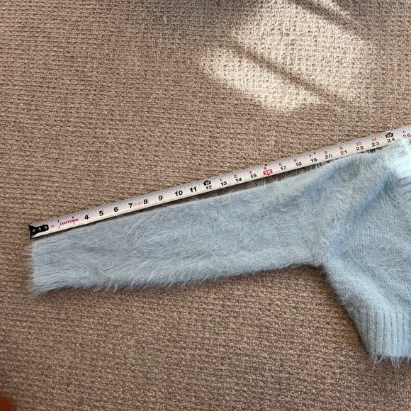 Cropped Fuzzy Light Blue Cardigan Sweater - Picture 3 of 5